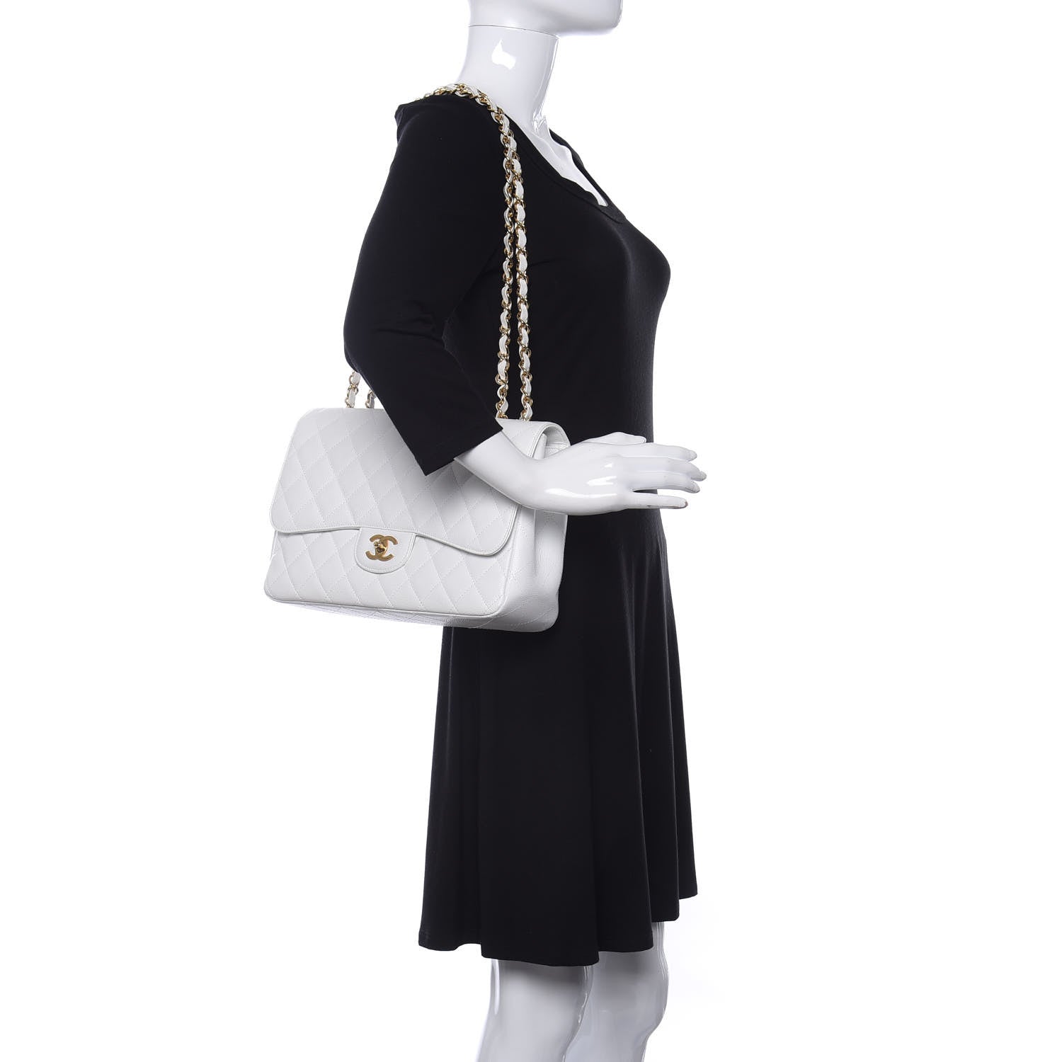 Chanel Caviar Quilted Jumbo Single Flap White 2 of 11