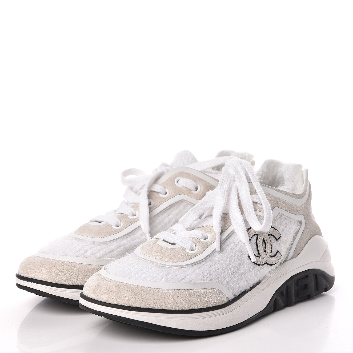 Chanel Suede Calfskin Stretch Fabric CC Sneakers 35.5 White 3 of 7