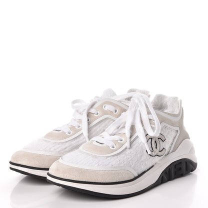 Chanel Suede Calfskin Stretch Fabric CC Sneakers 35.5 White 3 of 7