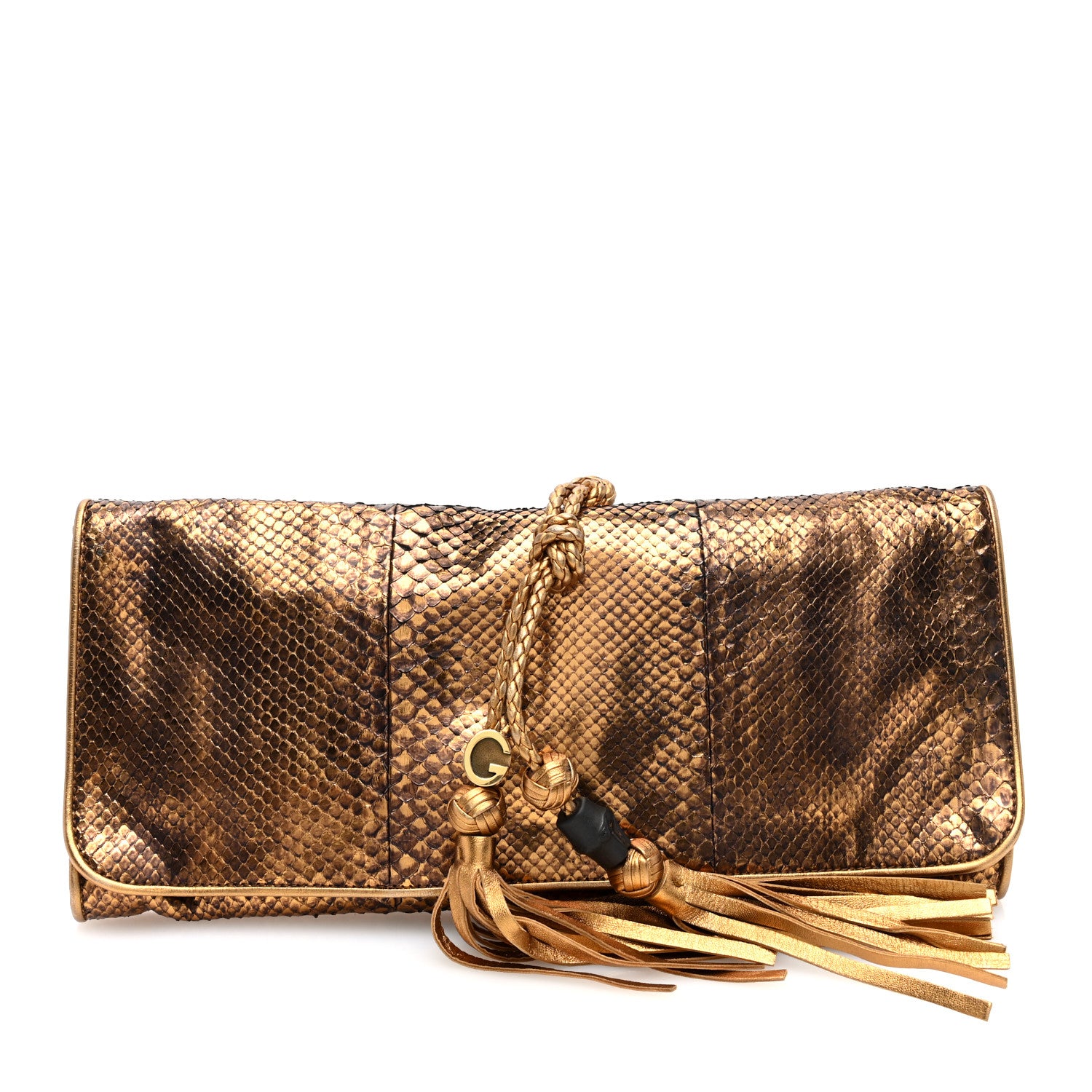Gucci Metallic Snakeskin Malika Clutch Gold 1 of 8
