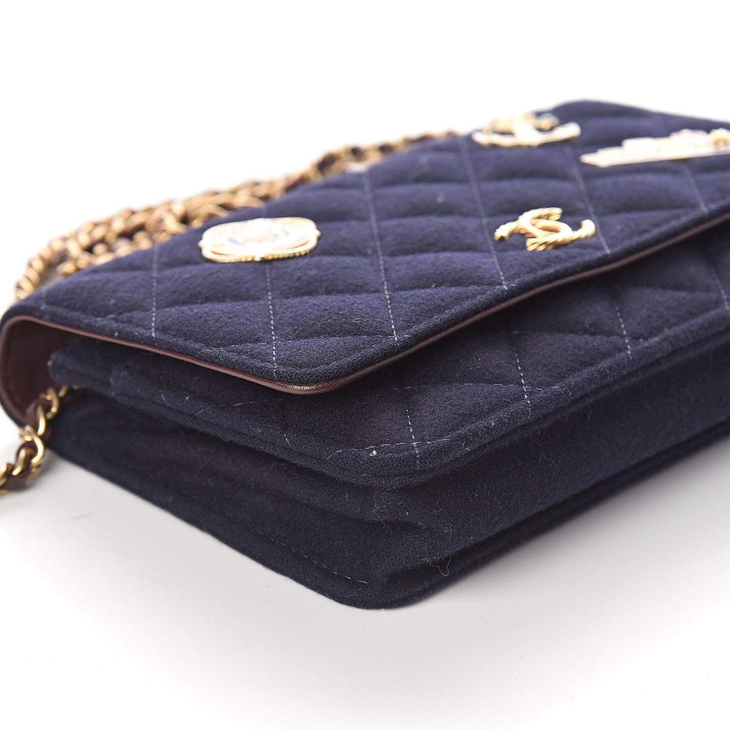 Felt Quilted Paris-Hamburg Charms Wallet On Chain WOC Dark Navy