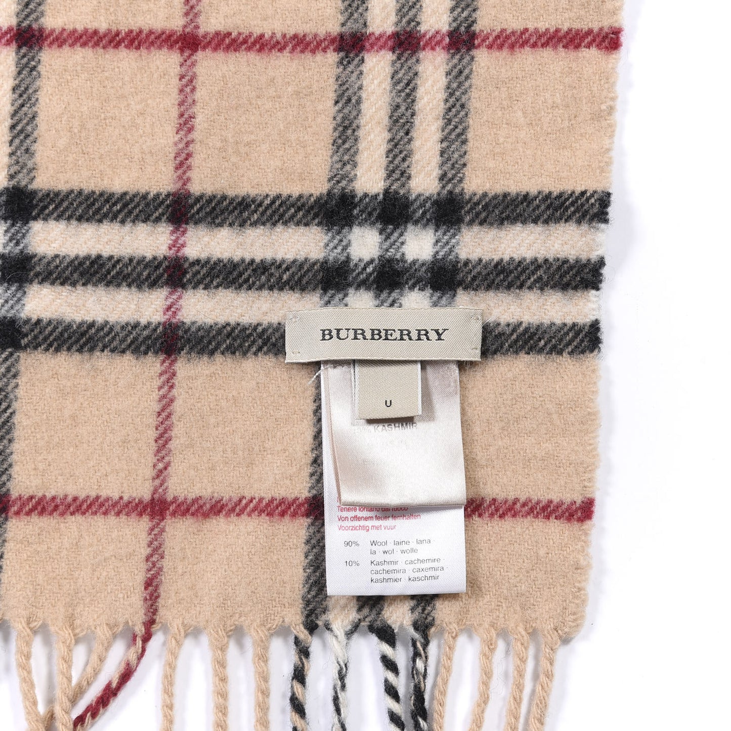 Wool Cashmere House Check Fringe Scarf Camel