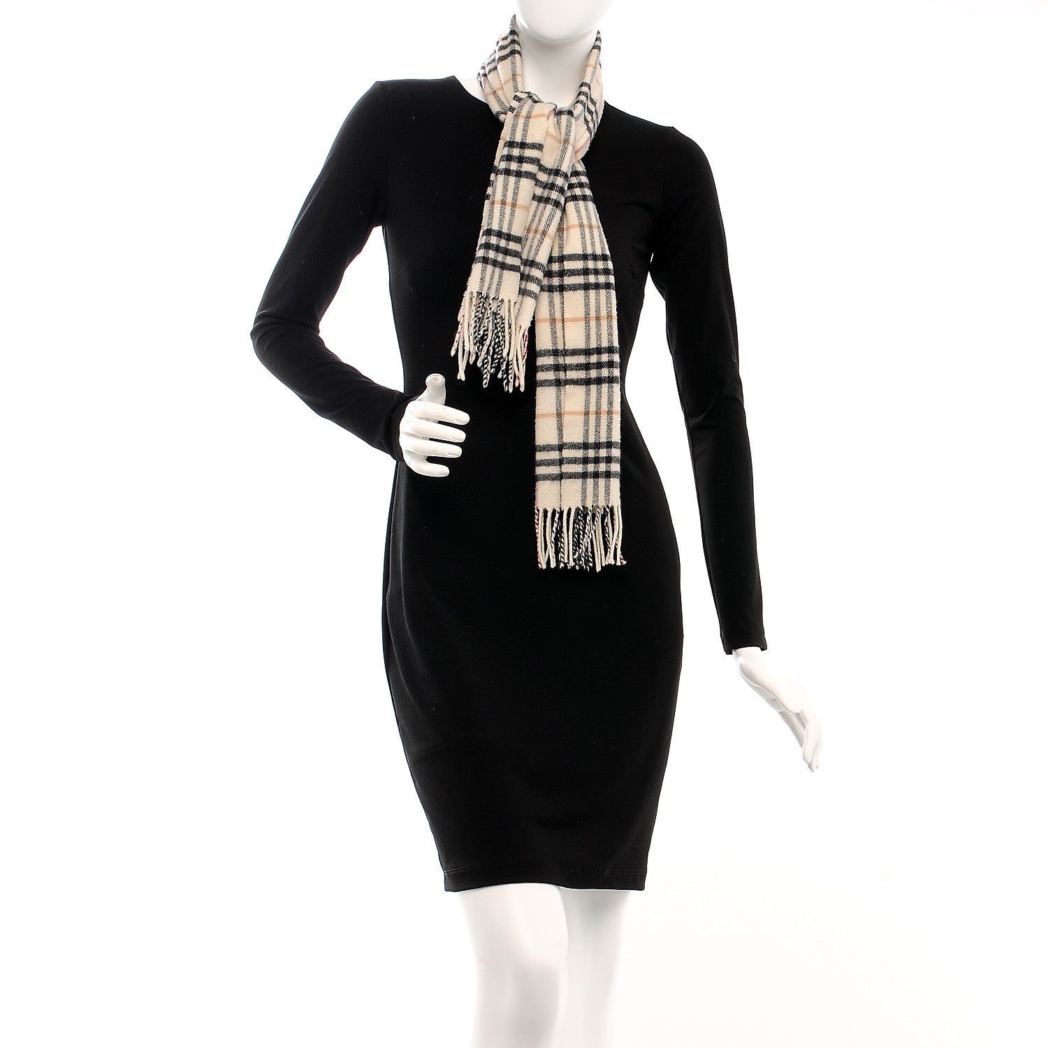 Burberry Cashmere Merino Wool Nova Check Fringe Scarf Ivory 2 of 3