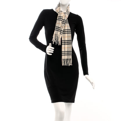 Burberry Cashmere Merino Wool Nova Check Fringe Scarf Ivory 2 of 3
