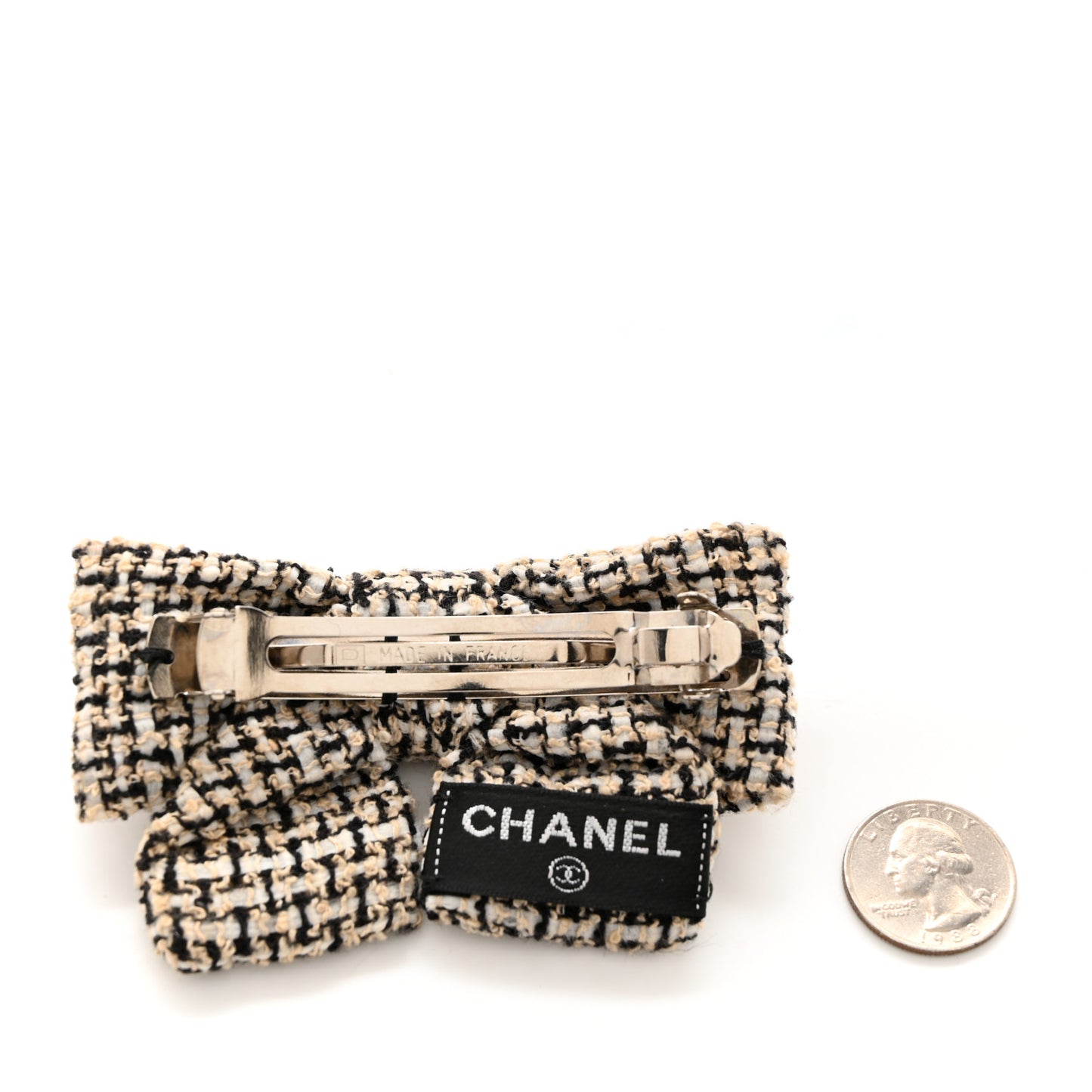 Tweed Bow Hair Clip Black Ecru White