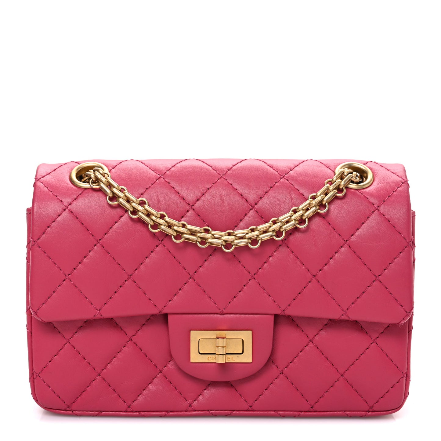 Aged Calfskin Quilted 2.55 Reissue Mini Flap Fuchsia