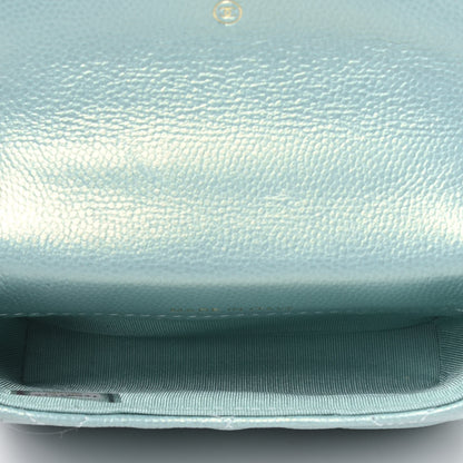 Chanel Iridescent Caviar Quilted Pearl On Top Coin Purse With Chain Light Green 5 of 12