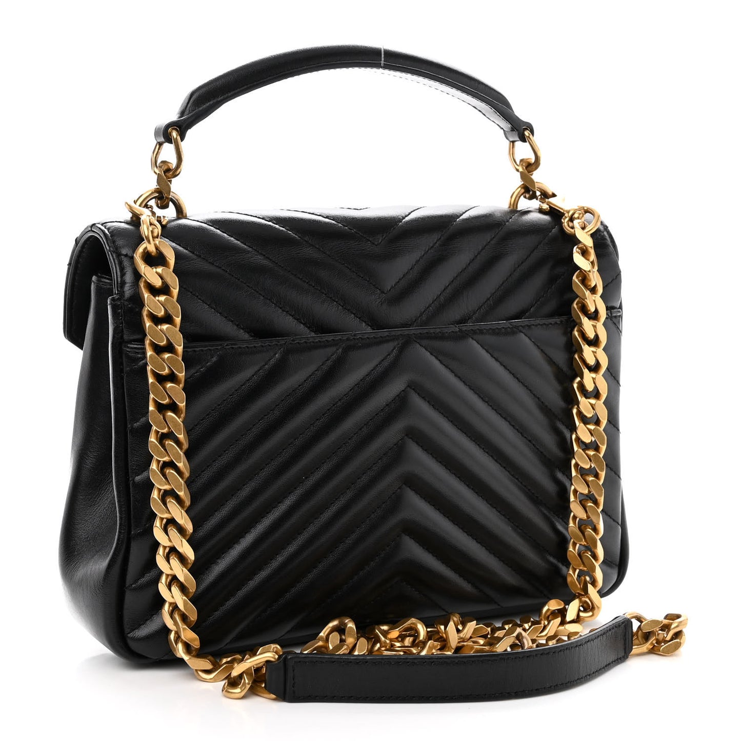 Calfskin Matelasse Chevron Studded Monogram Medium College Bag Black