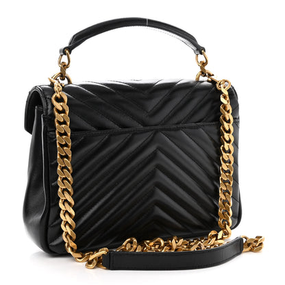 Saint Laurent Calfskin Matelasse Chevron Studded Monogram Medium College Bag Black 3 of 10