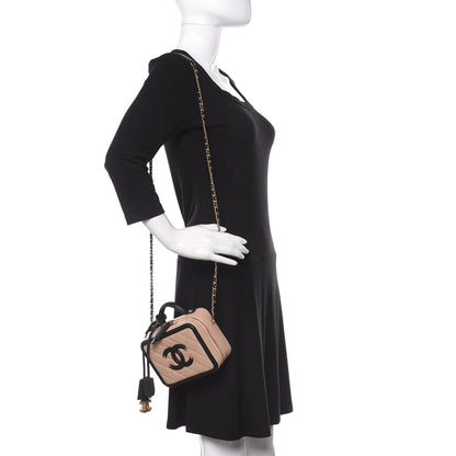 Chanel Caviar Quilted Small CC Filigree Vanity Case Beige Black 2 of 11