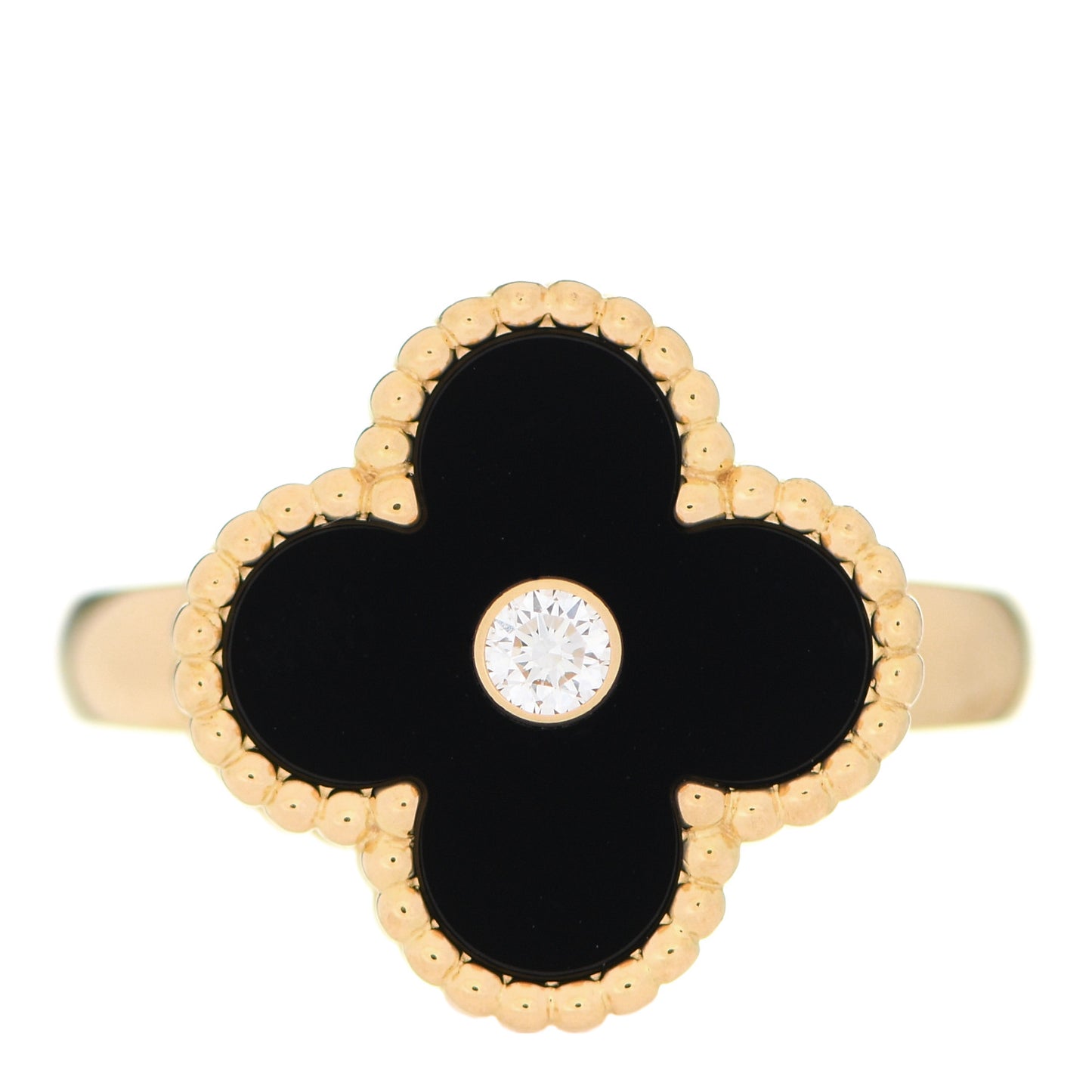 18K Yellow Gold Black Onyx Diamond Vintage Alhambra Ring 51 5.75