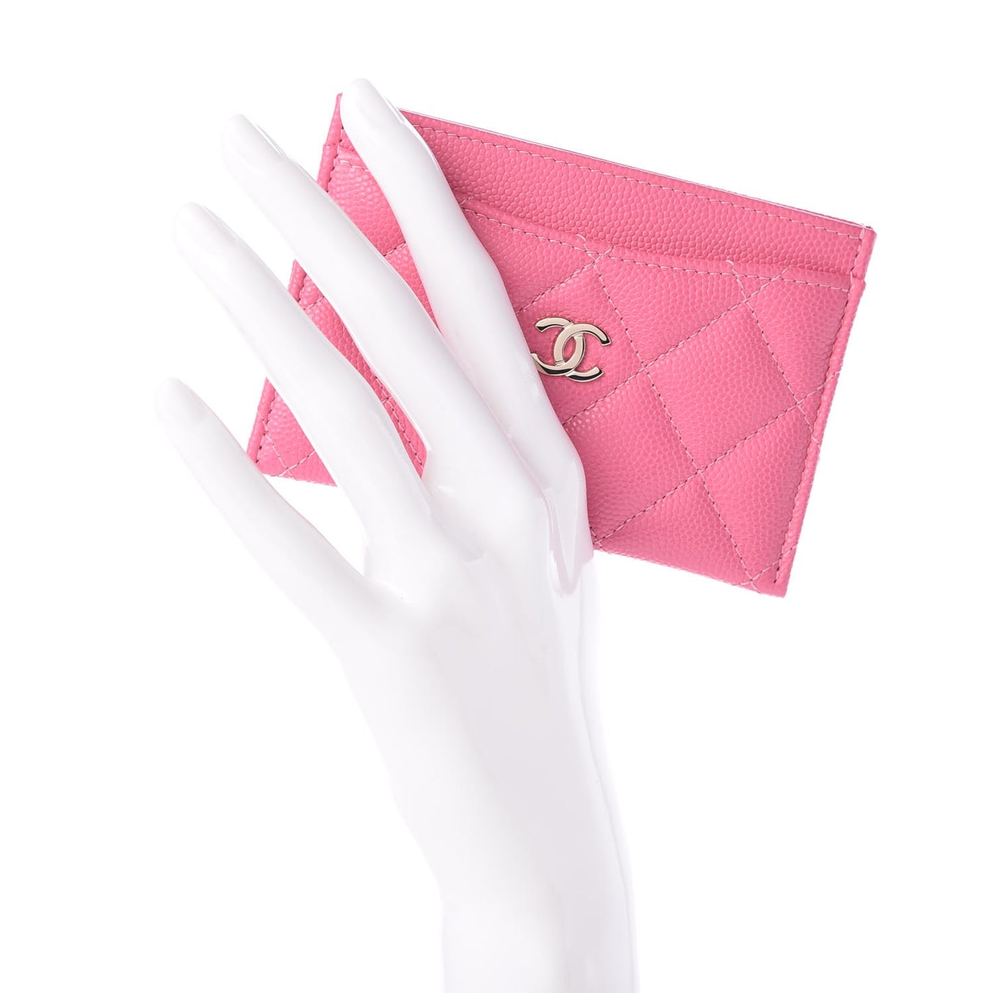 Caviar Quilted Card Holder Pink