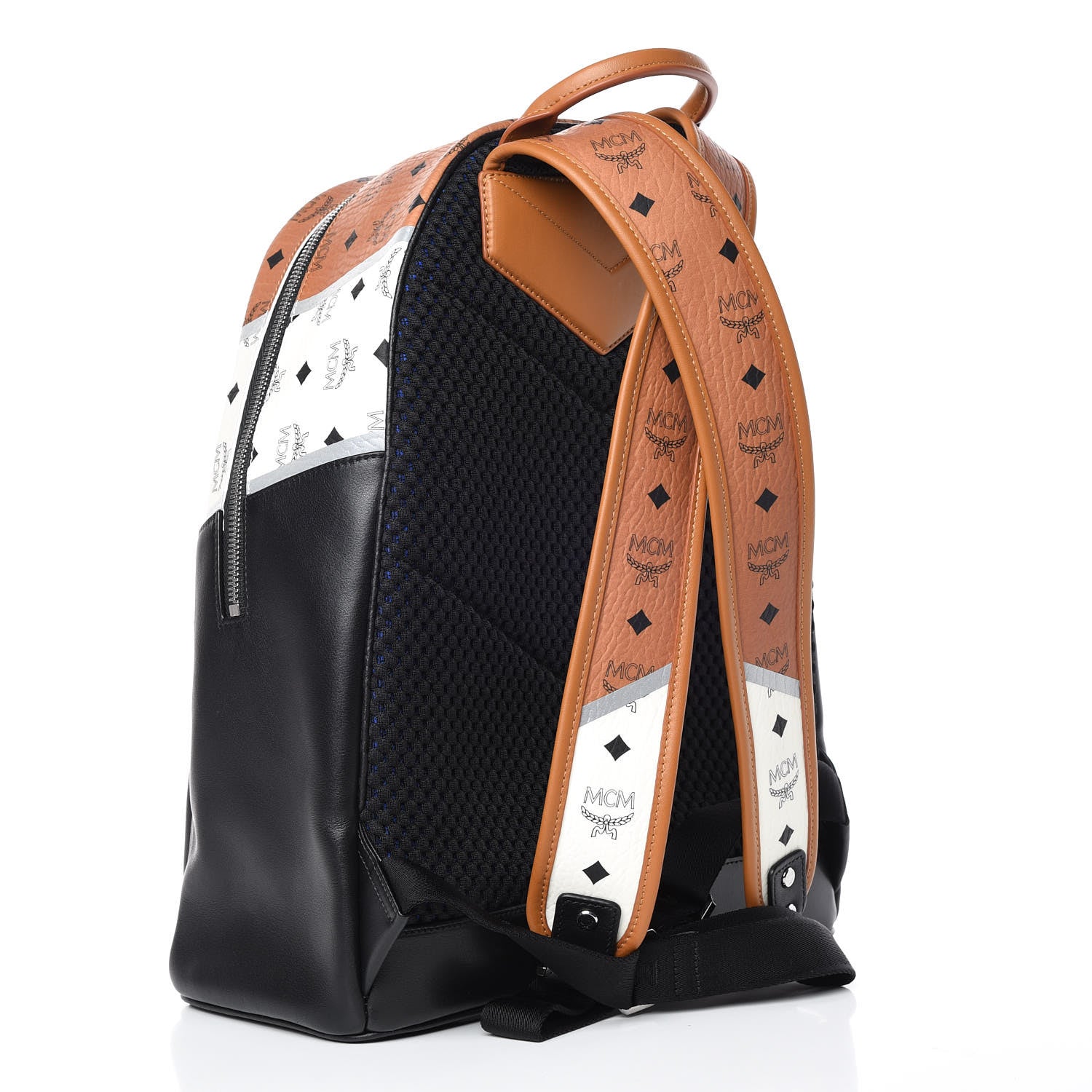 MCM Visetos Chevron Medium Colorblock Stark Backpack Cognac 3 of 10