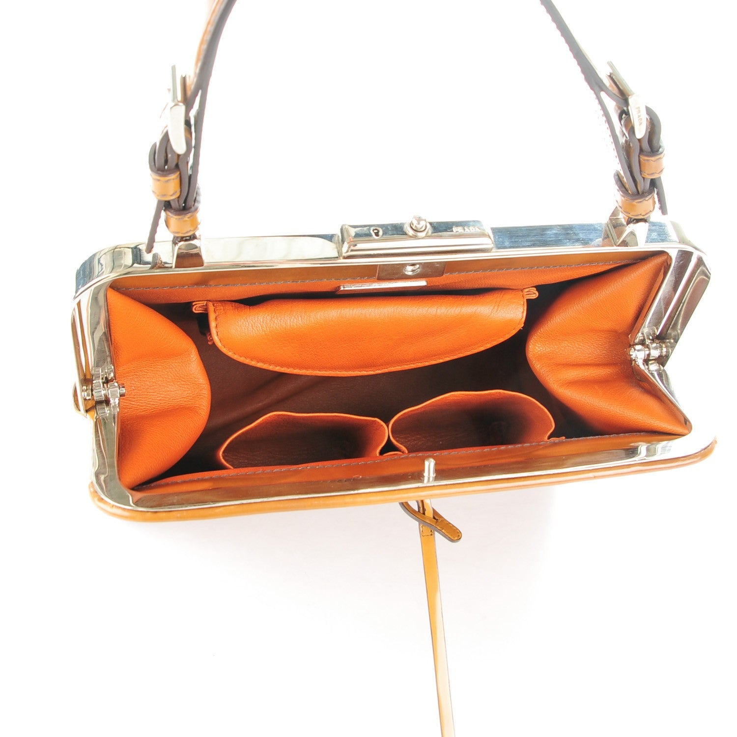 Prada Spazzolato Logo Print Framed Bag Ambra 5 of 6
