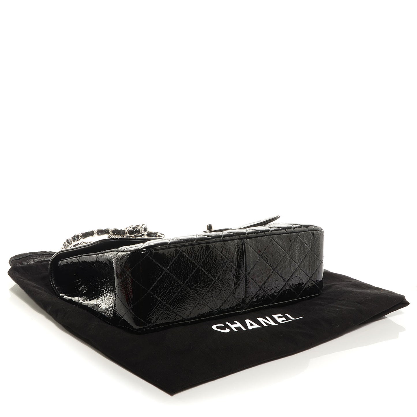 Distressed Patent Jumbo Single Flap Black