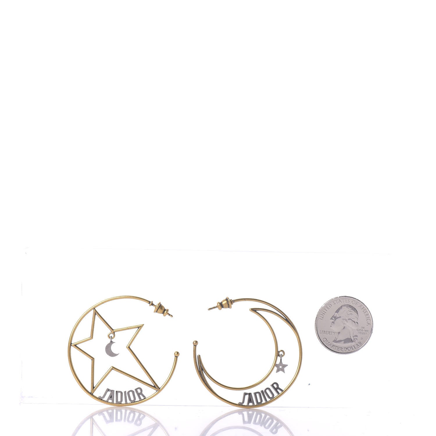 Christian Dior Metal Moon Star J'Adior Asymmetrical Hoop Earrings Gold Palladium 2 of 3
