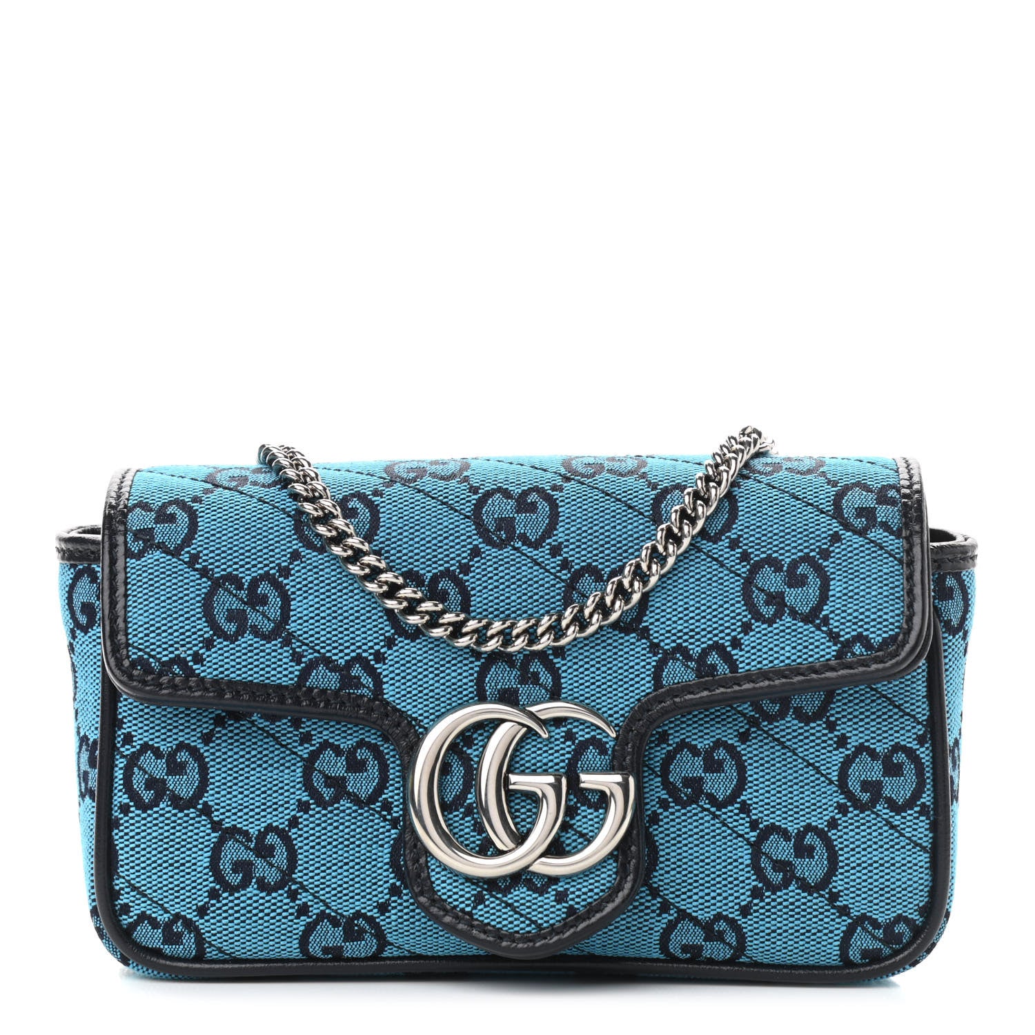 Gucci Monogram Multicolor Matelasse Diagonal Super Mini GG Marmont Shoulder Bag Light Blue 1 of 11