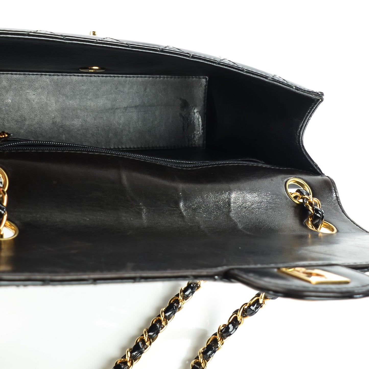 Patent Quilted Medium Single Flap Bag Black