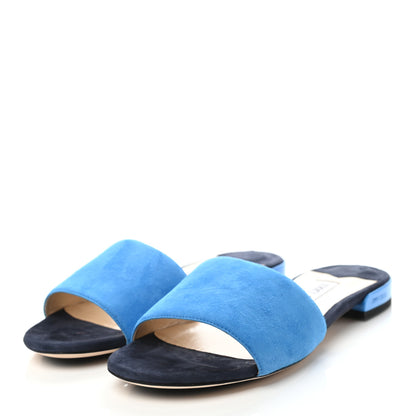 Jimmy Choo Suede Joni Flat Slide Sandals 37 Blue 3 of 7
