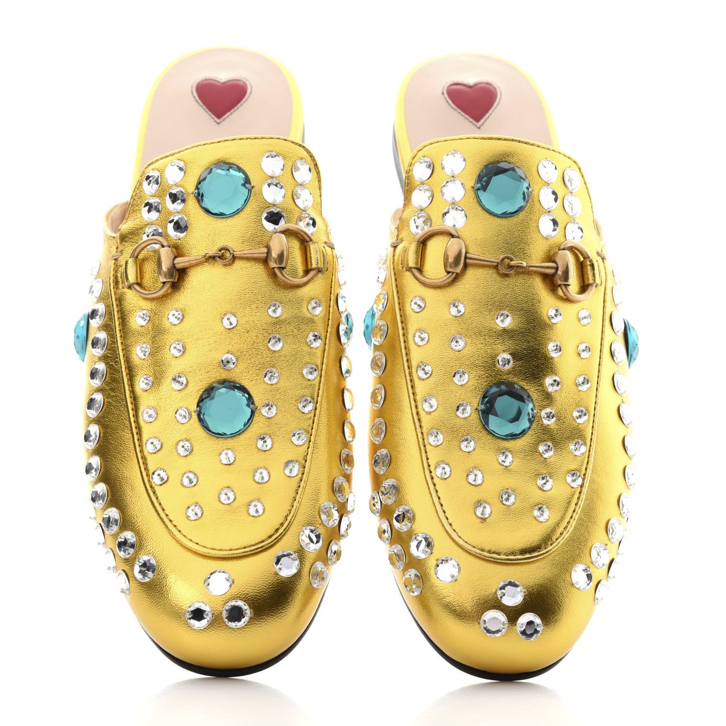Metallic Nappa Crystal Womens Princetown Slippers 37 Gold