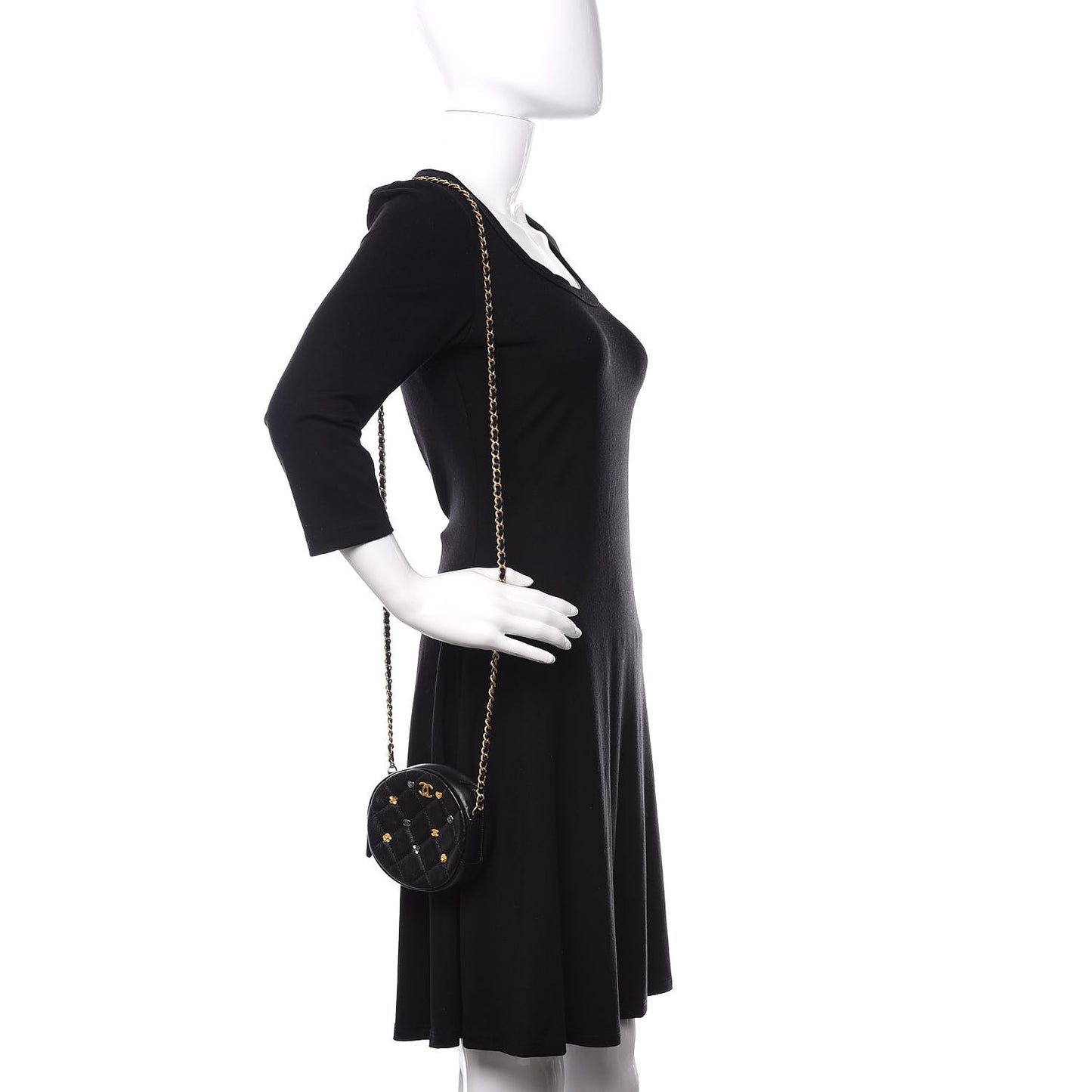 Lambskin Quilted Studded Round Clutch With Chain Black