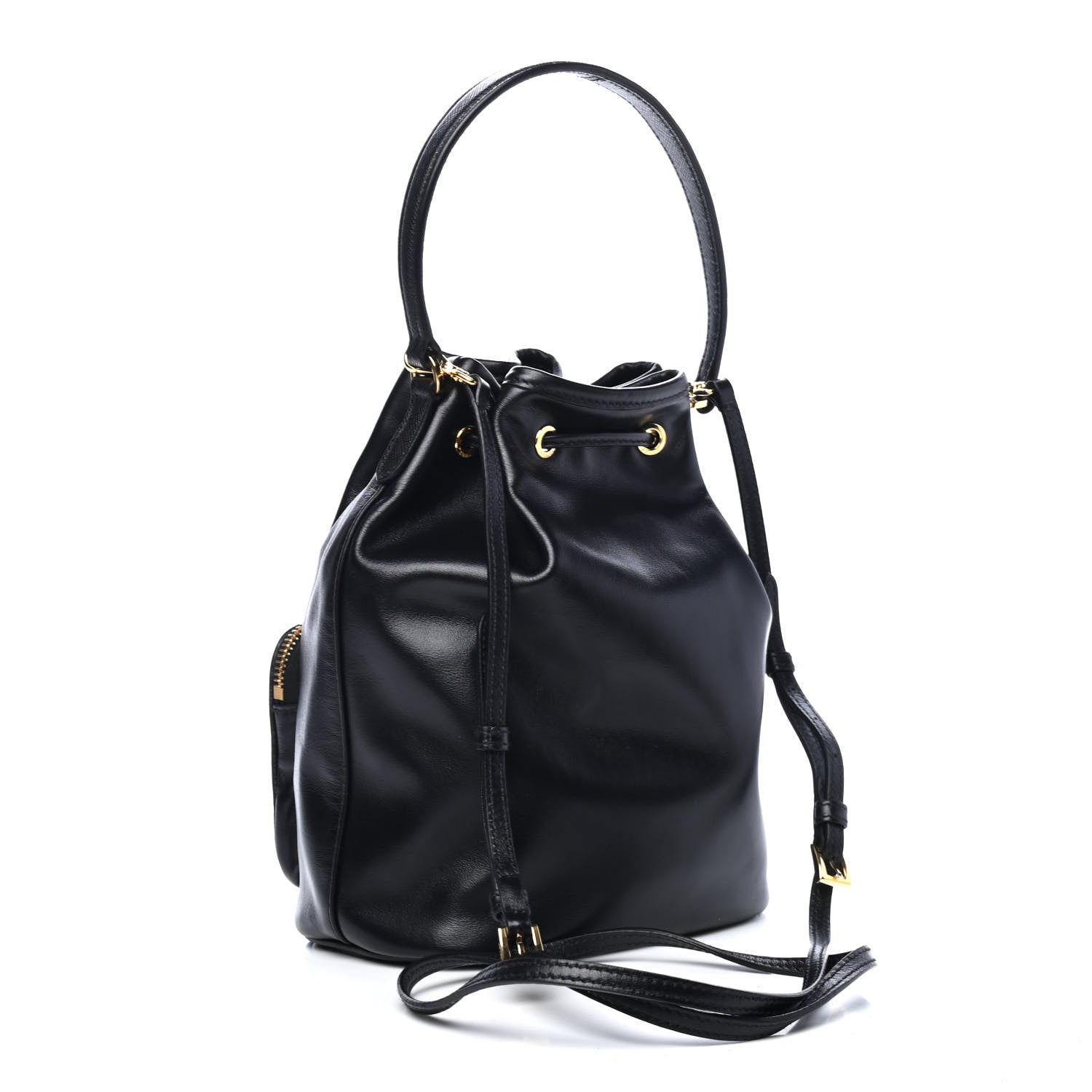 Prada Light Calfskin Saffiano Mini Bucket Crossbody Bag Black 2 of 4
