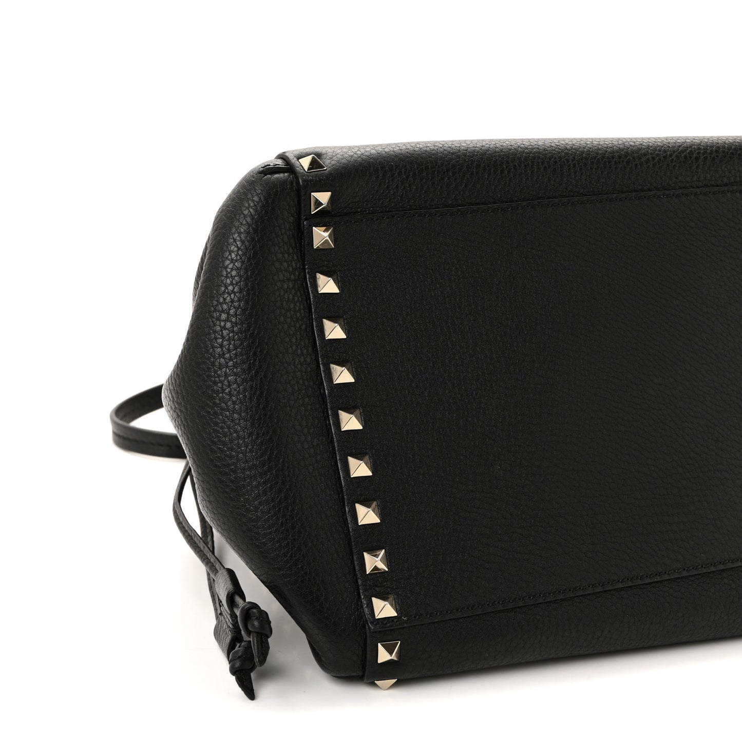 Grained Calfskin Rockstud Double Handle Cinch Tote Black