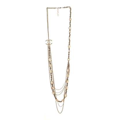 Chanel Pearl Multi Chain Braided Crystal CC Long Necklace  Gold 3 of 5