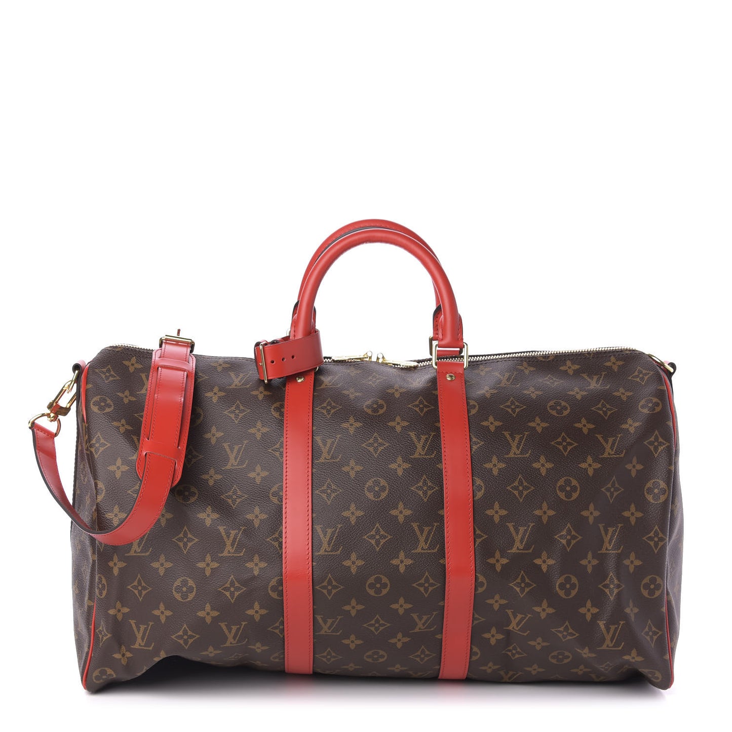 Calfskin Monogram Keepall Bandouliere 50 Coquelicot
