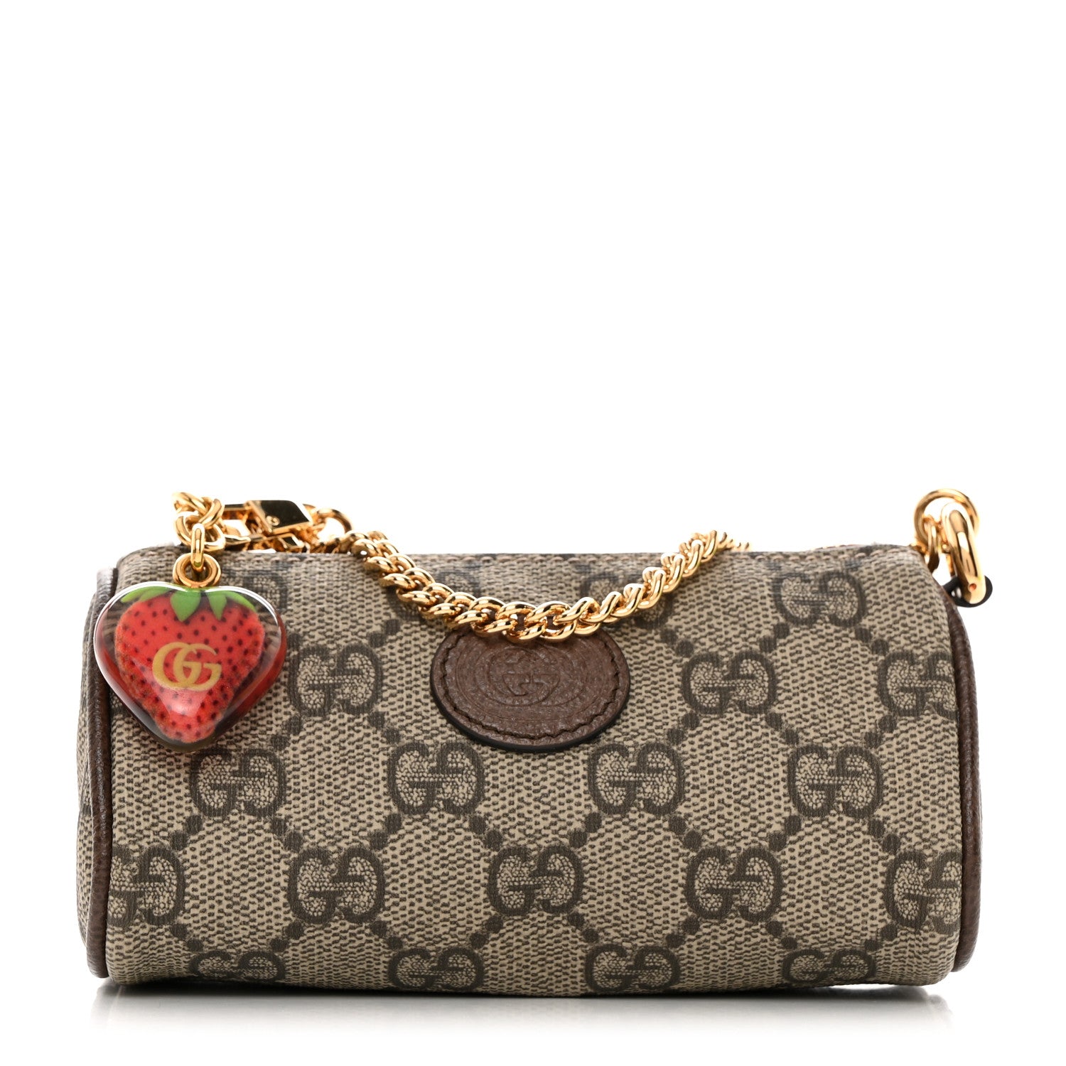 Gucci GG Supreme Monogram Strawberry Retro Interlocking G Barrel Coin Purse Beige Ebony 1 of 12