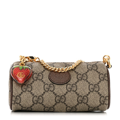 Gucci GG Supreme Monogram Strawberry Retro Interlocking G Barrel Coin Purse Beige Ebony 1 of 12