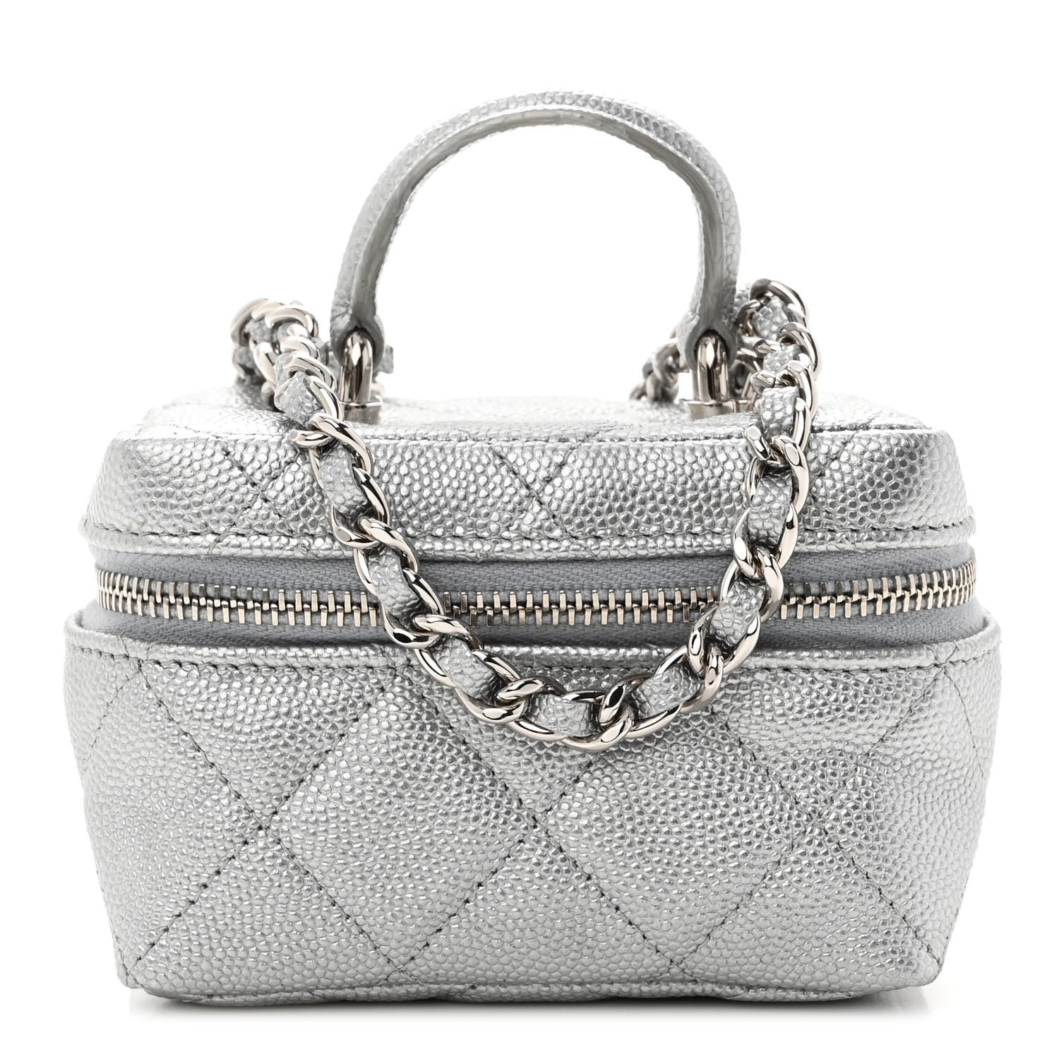 Chanel Metallic Caviar Quilted Mini Top Handle Vanity With Chain Silver 1 of 10