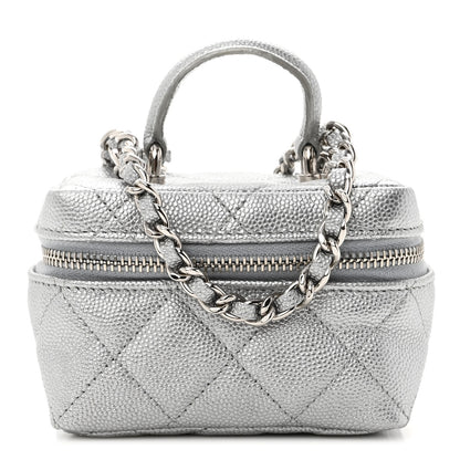 Chanel Metallic Caviar Quilted Mini Top Handle Vanity With Chain Silver 1 of 10