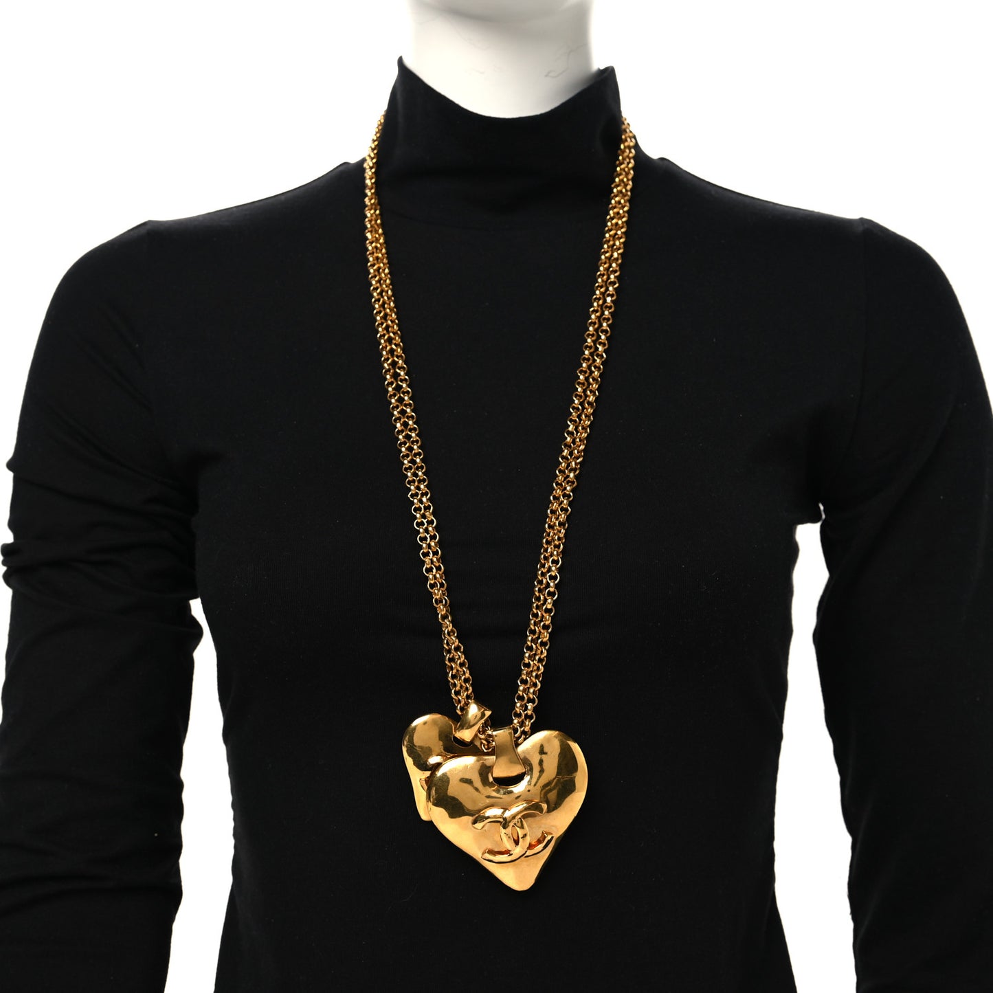 CC Double Heart Chain Pendant Necklace Gold