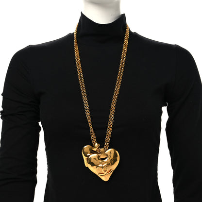 Chanel CC Double Heart Chain Pendant Necklace Gold 2 of 5