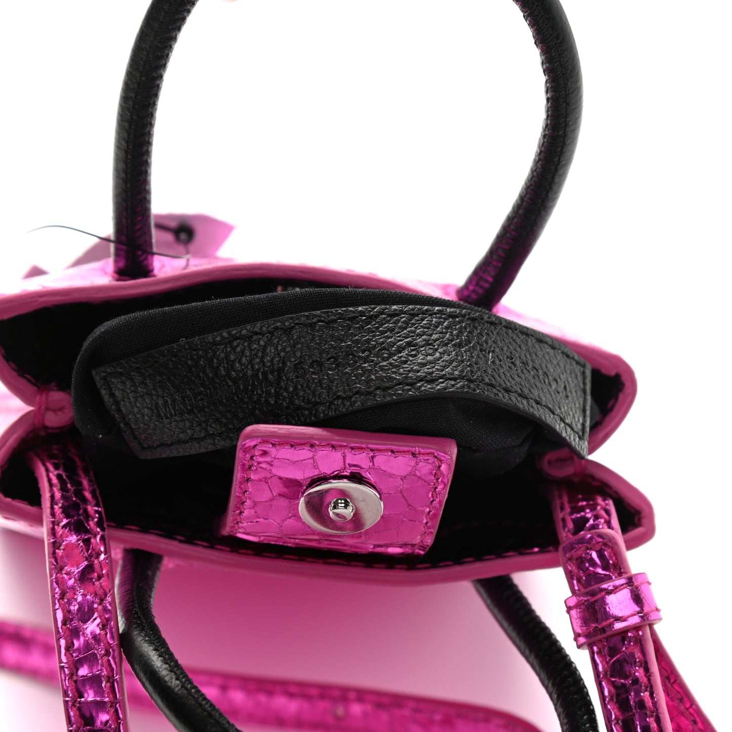 Metallic Calfskin Logo Shopping Phone Holder Bag Acid Fuchsia