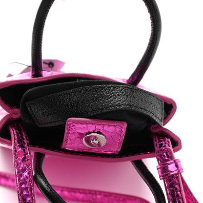 Balenciaga Metallic Calfskin Logo Shopping Phone Holder Bag Acid Fuchsia 7 of 10