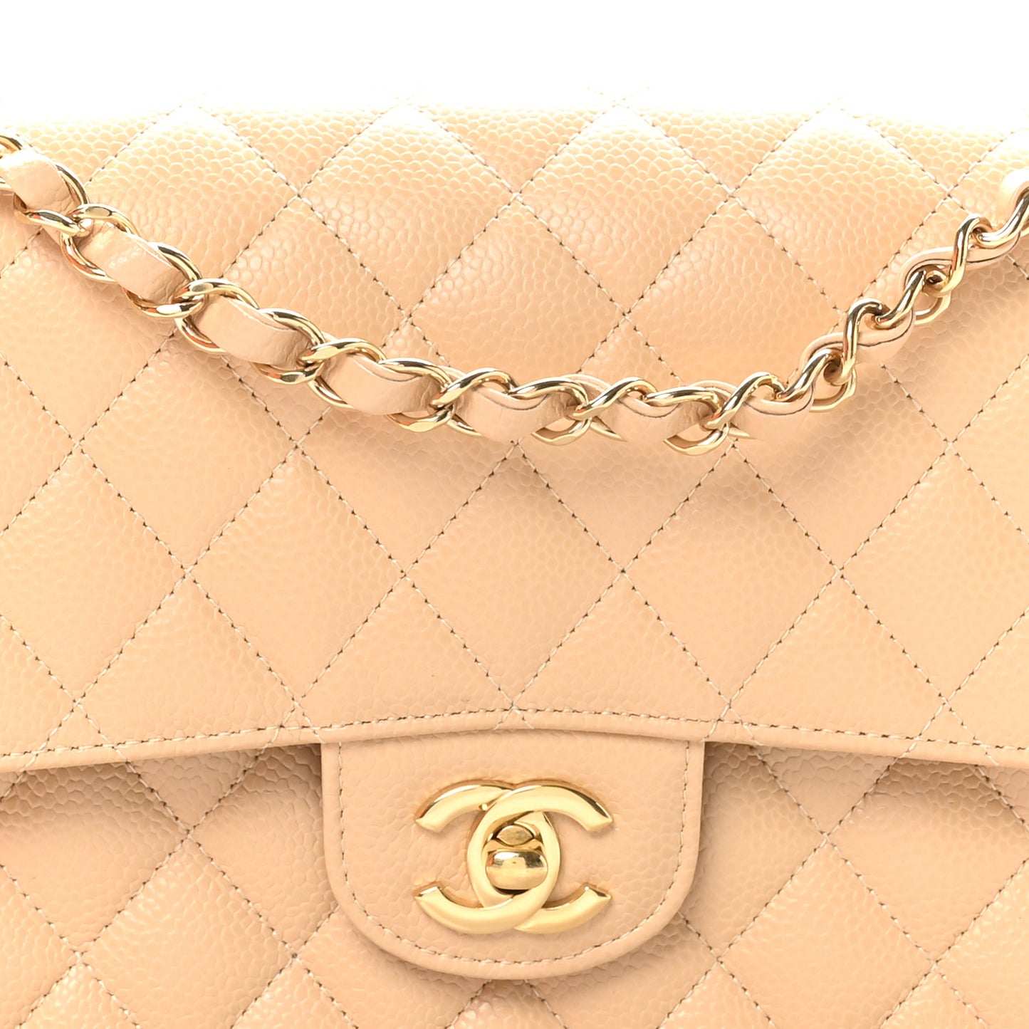 Caviar Quilted Medium Double Flap Beige