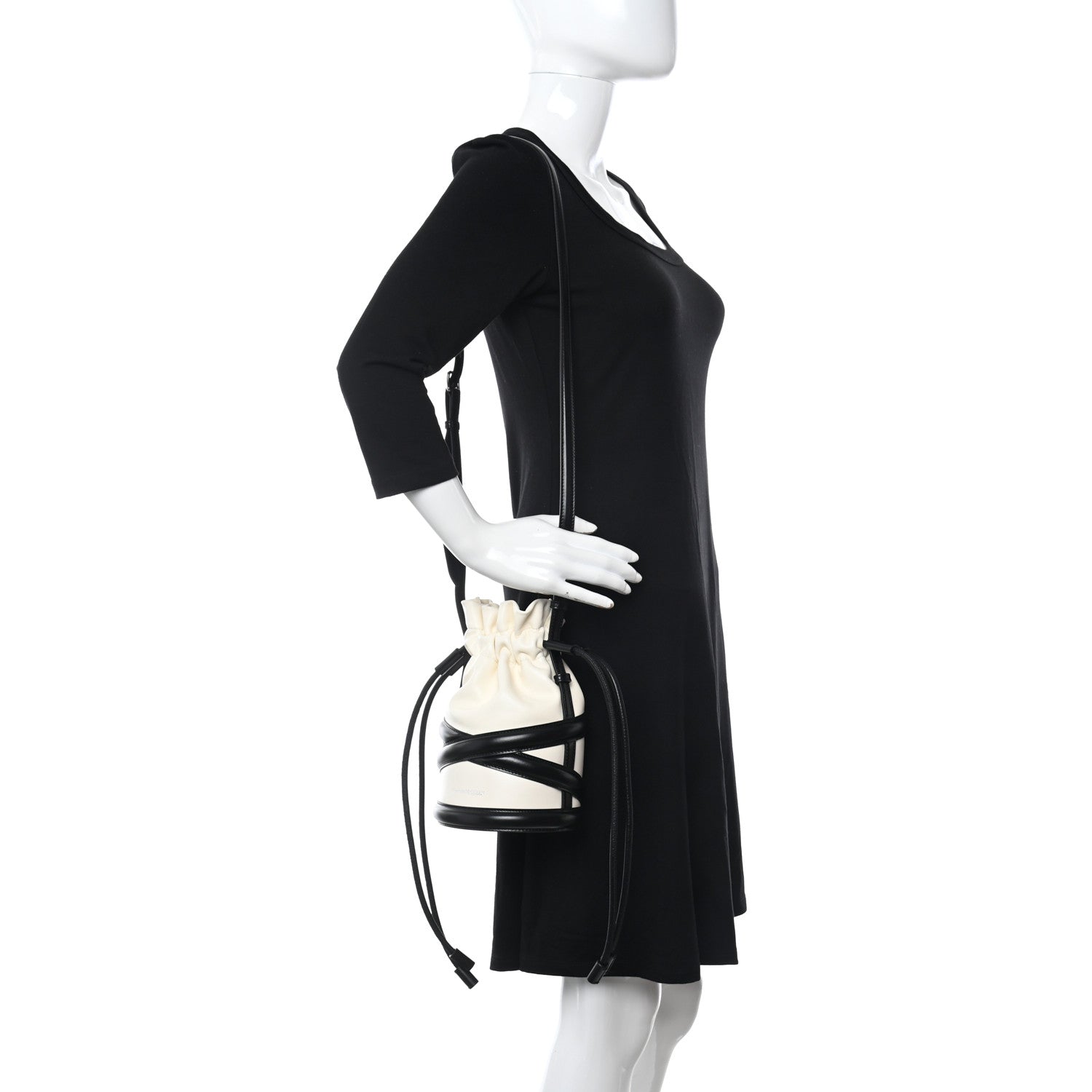 Alexander McQueen Calfskin The Soft Curve Drawstring Bag White Black 2 of 9