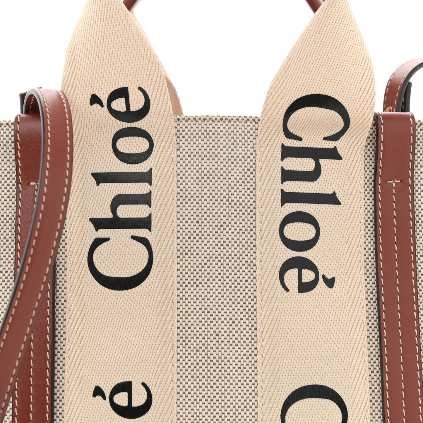 Cotton Calfskin Small Woody Ribbon Tote With Strap White Brown