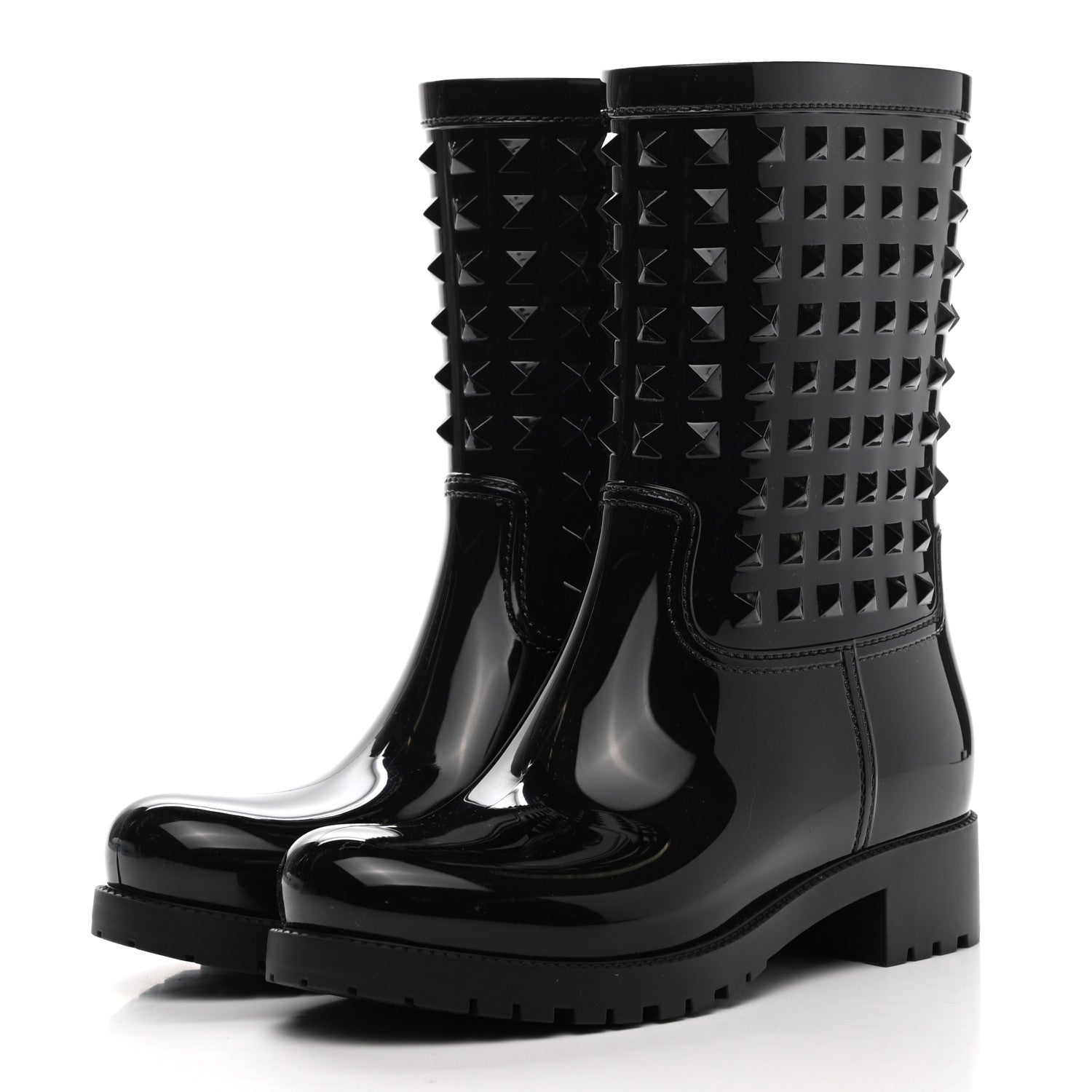 Valentino Garavani Rubber Rockstud Short Rainboots 37 Black 3 of 10