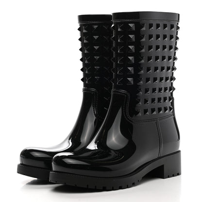 Valentino Garavani Rubber Rockstud Short Rainboots 37 Black 3 of 10
