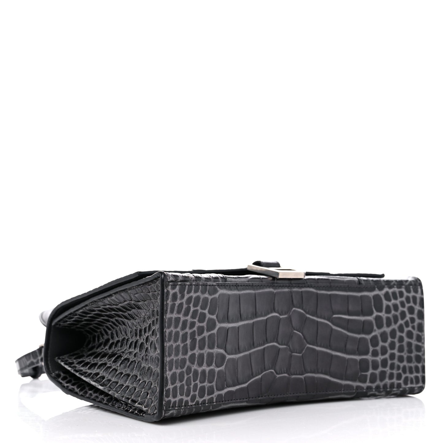 Shiny Calfskin Crocodile Embossed Medium Hourglass Top Handle Bag Dark Grey