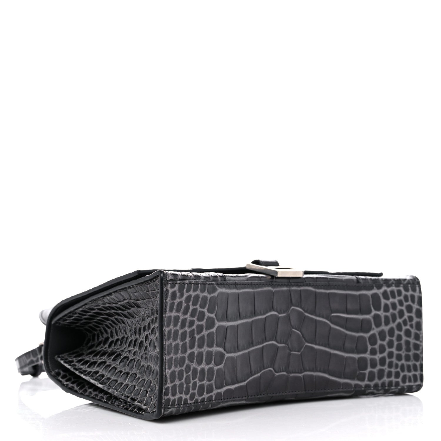 Balenciaga Shiny Calfskin Crocodile Embossed Medium Hourglass Top Handle Bag Dark Grey 4 of 10