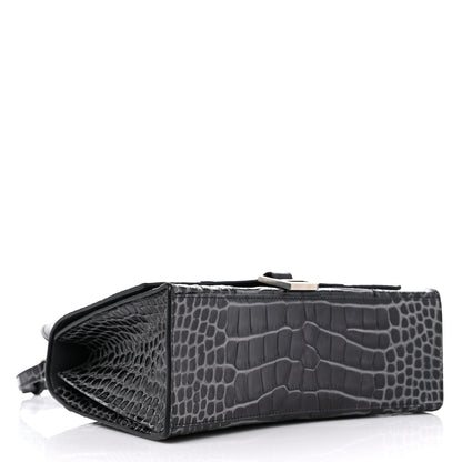 Balenciaga Shiny Calfskin Crocodile Embossed Medium Hourglass Top Handle Bag Dark Grey 4 of 10