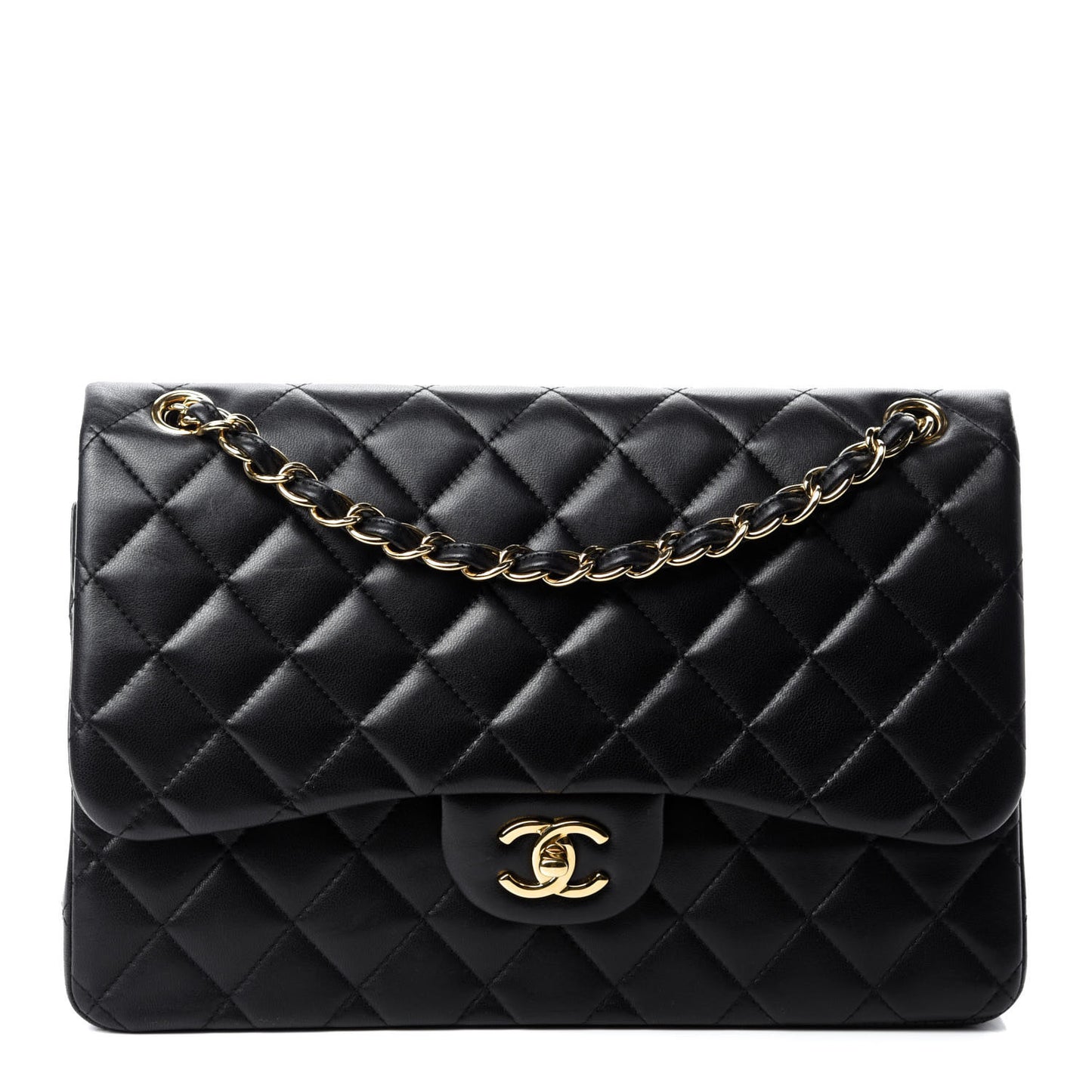 Lambskin Quilted Jumbo Double Flap Black