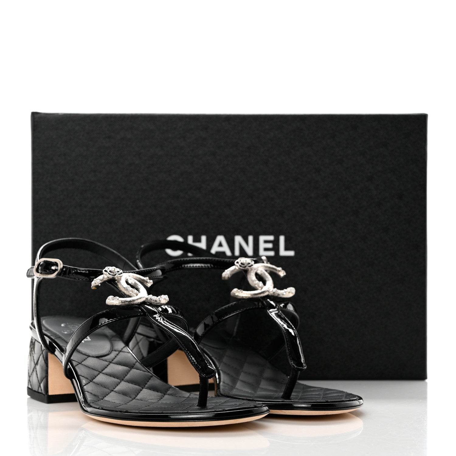 Chanel Patent CC Logo Thong Sandals 37 Black 8 of 8
