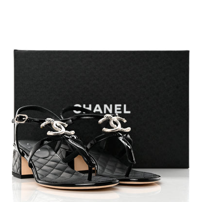 Chanel Patent CC Logo Thong Sandals 37 Black 8 of 8