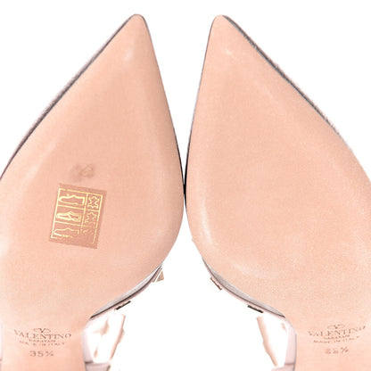 Valentino Garavani Metallic Pebbled Calfskin Rockstud Ankle Strap 65mm Pumps 35.5 Sasso Poudre 7 of 9