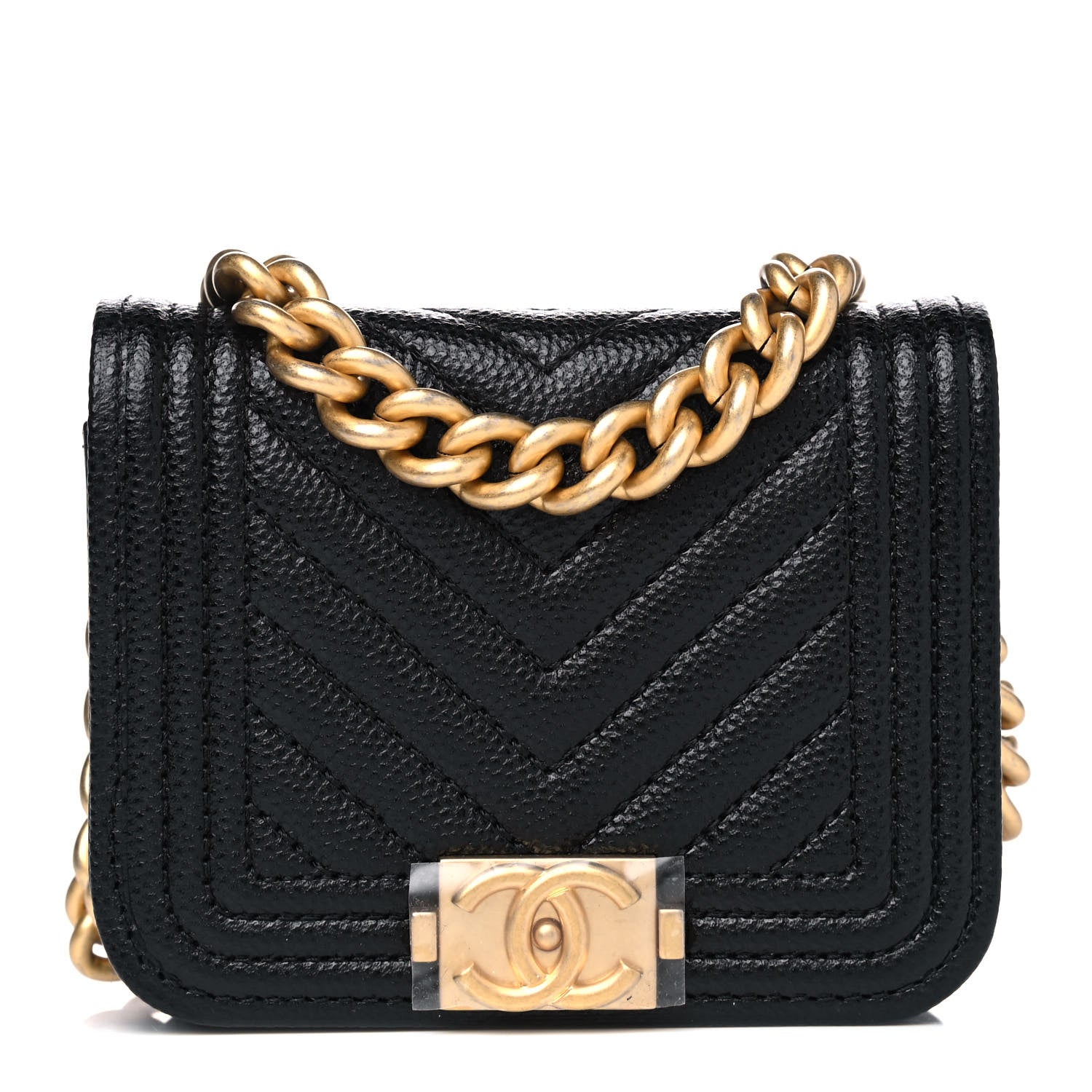 Chanel Caviar Chevron Quilted Boy Flap Waist Belt Bag Black 1 of 4